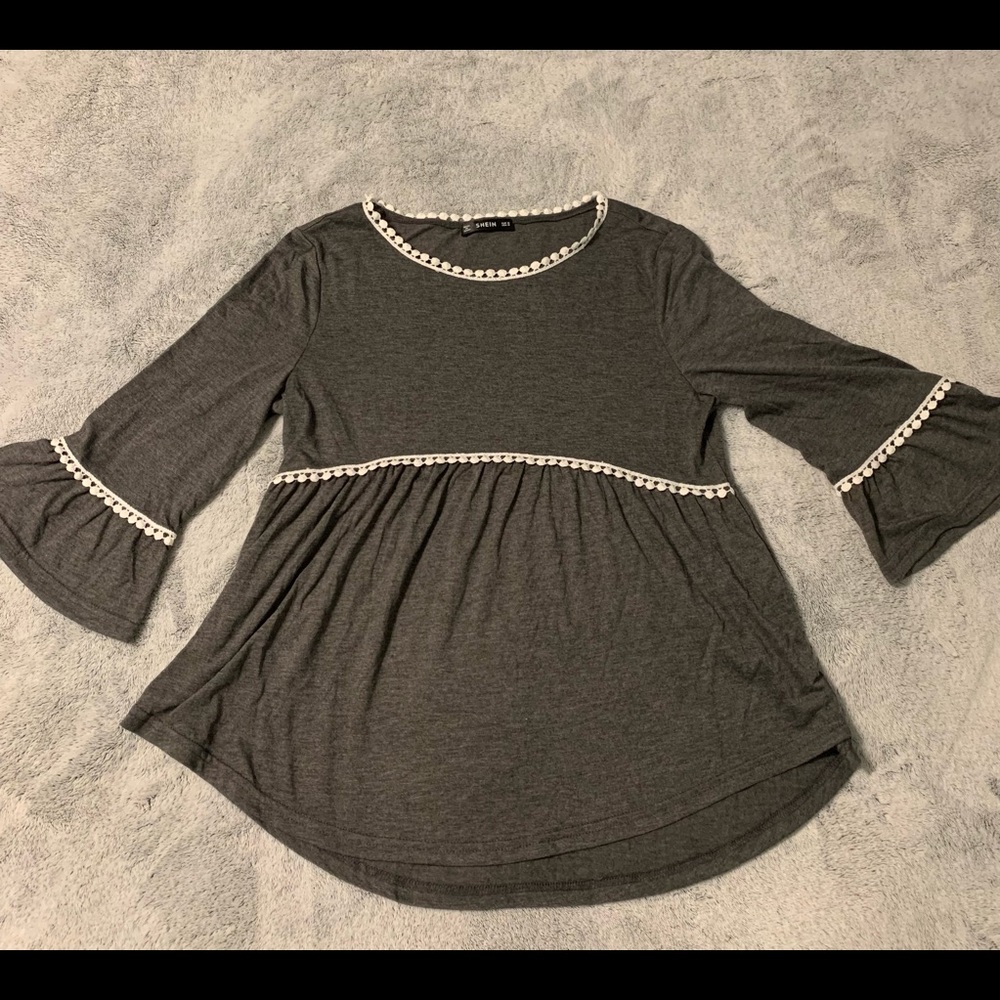 SHEIN Grey Bell-Sleeve Top - Size Medium